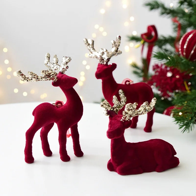 Flocked Reindeer Ornaments with Glitter Antlers Wholesale | MOQ 5