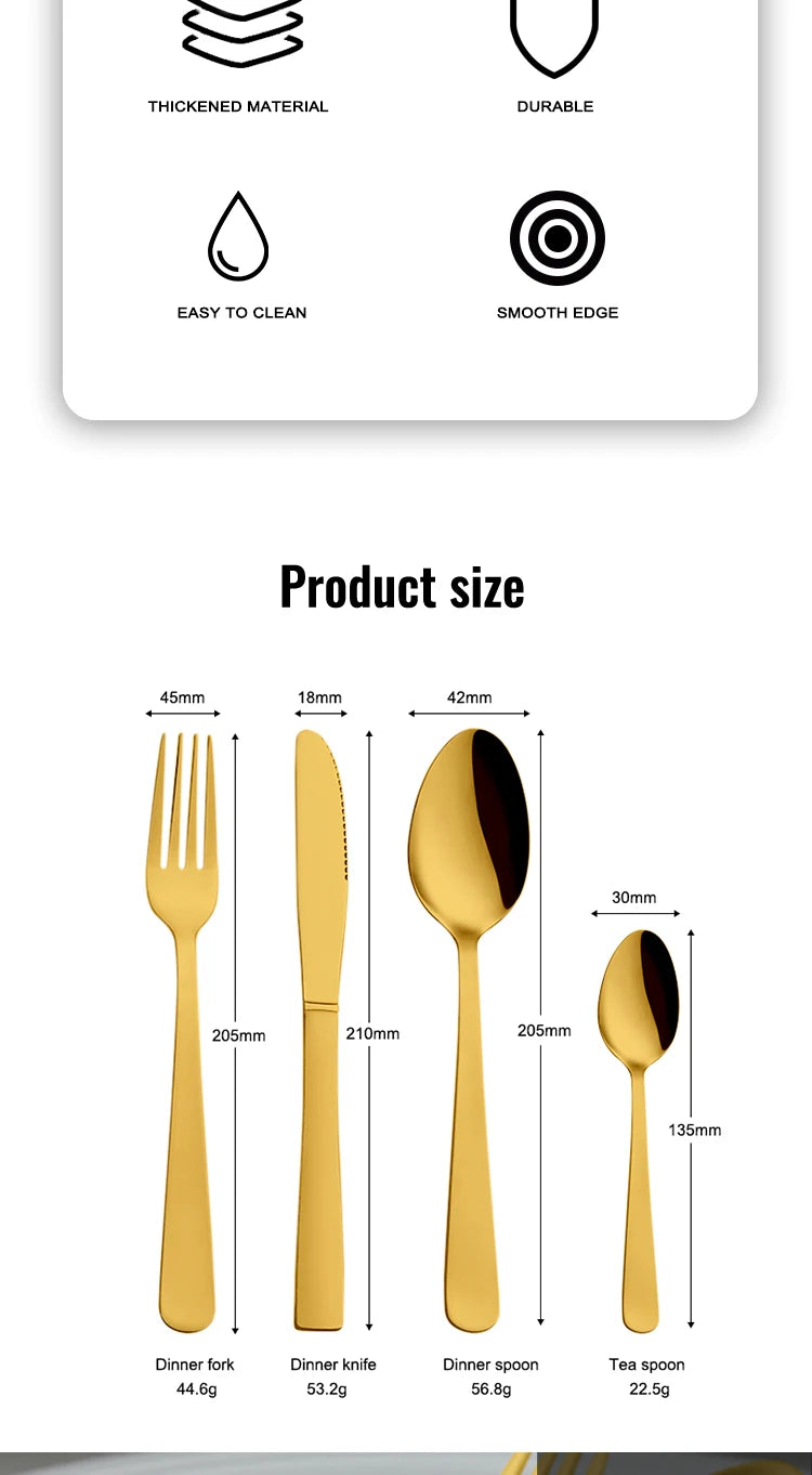 24-Piece Gold Flatware Set | PVD Coating | EU/FDA Certified | 100 MOQ