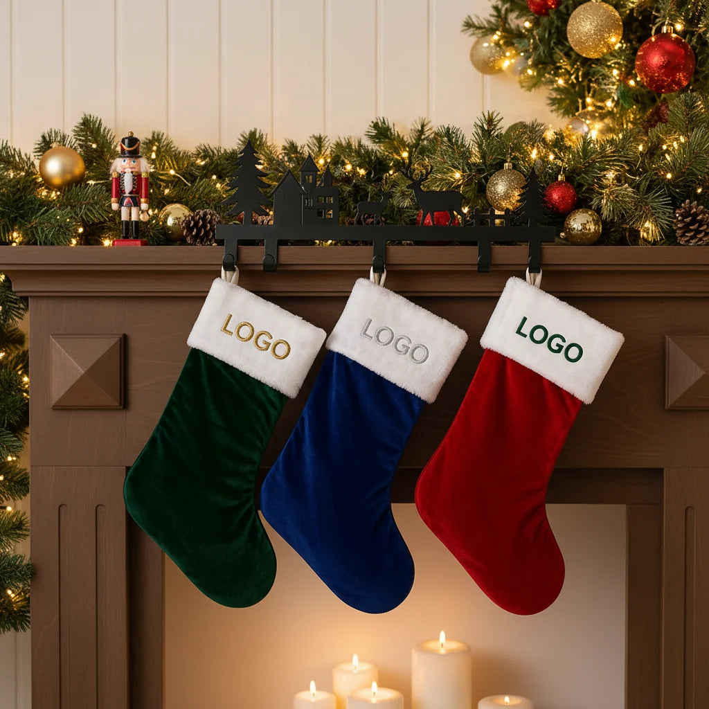 Embroidered Christmas Stockings with Logo | 18-inch Velvet | Bulk