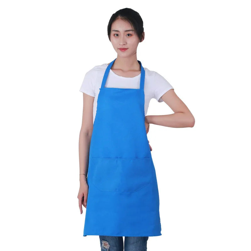 Custom Plain Color Polyester Bib Apron with Front Pocket for Cafés, Kitchens, BBQ, and Cleaning Use