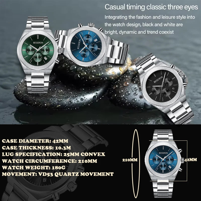 Custom Stainless Steel Chronograph Watch | 100 MOQ | 5BAR