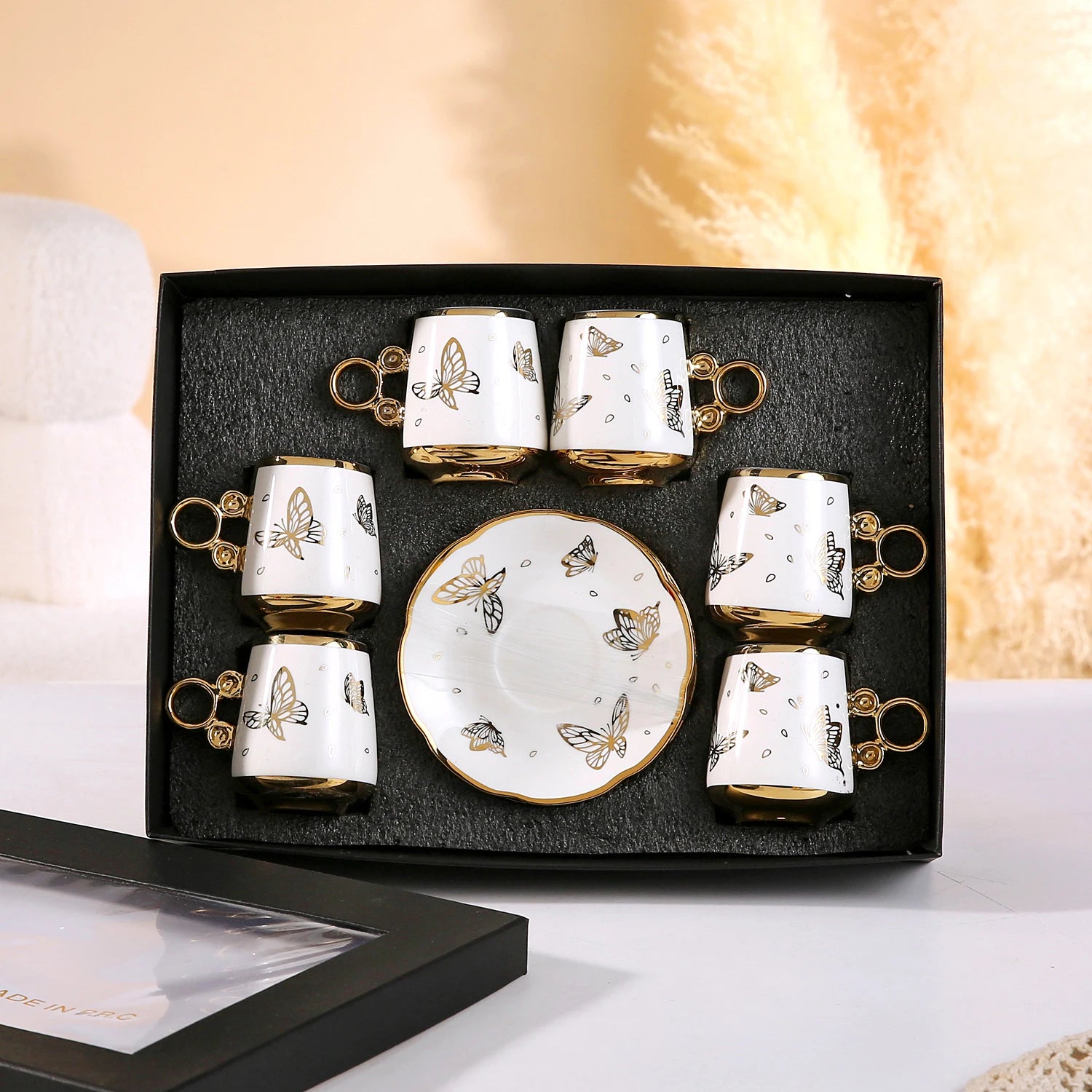 Gold Rimmed Arabic Coffee Cup Set 6pcs | 200 Logo MOQ | EU Certified