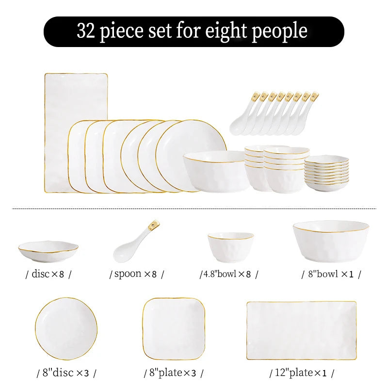Nordic Ceramic Dinnerware Set | Gold Rim Tableware