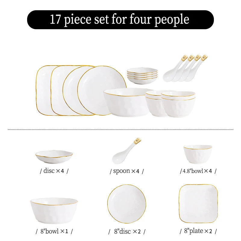 Nordic Ceramic Dinnerware Set | Gold Rim Tableware