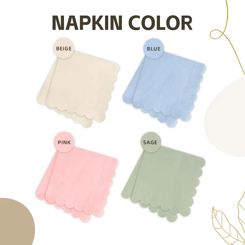 Personalized Scalloped Napkins | Custom Name/Date, 50,000 Pcs MOQ
