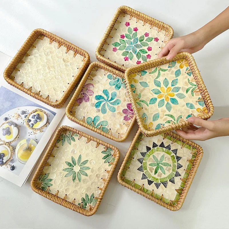Custom Rattan Trays with Logo – Mother of Pearl Inlay, 5 MOQ