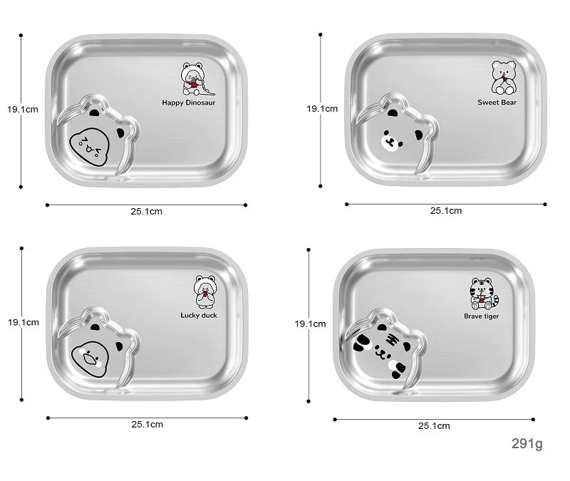 304 Stainless Steel Kids Plate — 100 MOQ, Divided Animal Shape