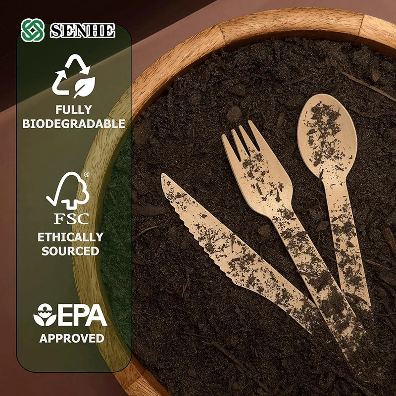 Boxed Disposable Wooden Cutlery Sets | 16cm Birch Hotel Cutlery