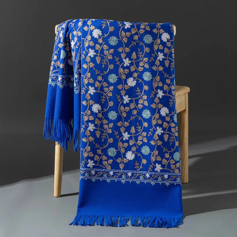 Embroidered Winter Polyester Scarf | Floral Design | Tassel Finish | 1 MOQ | Modest Fashion