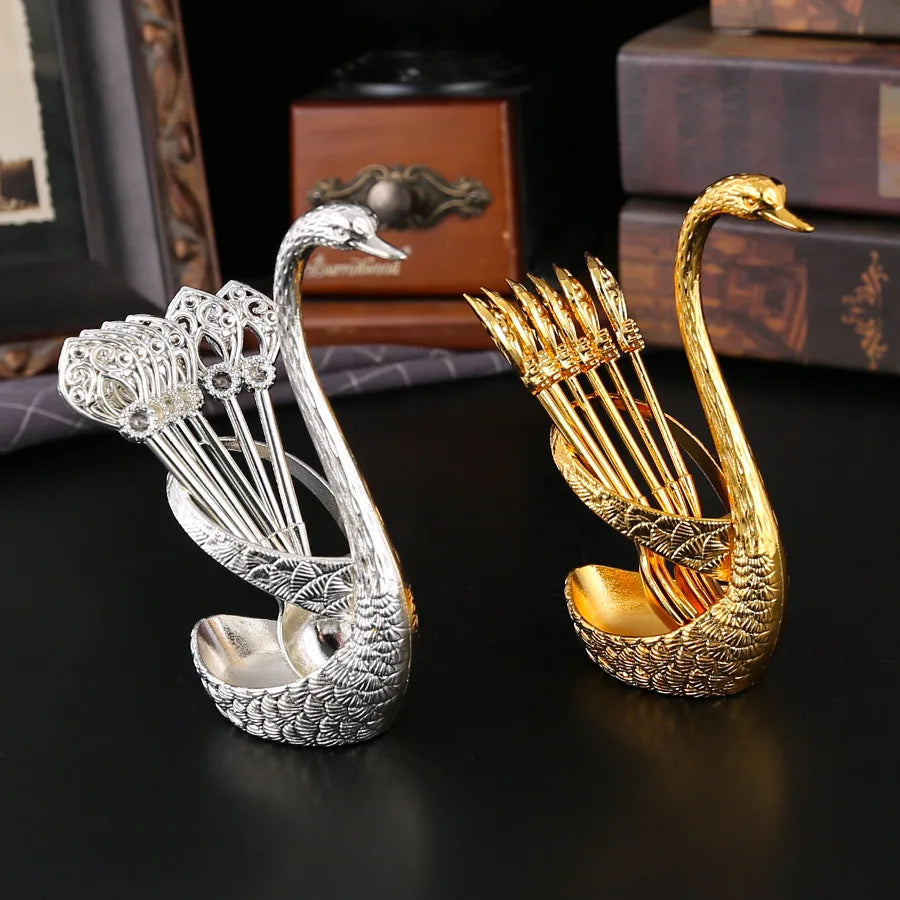 Swan Spoon Holder Set Zinc Alloy | Gold Silver | 1 MOQ | Custom Logo