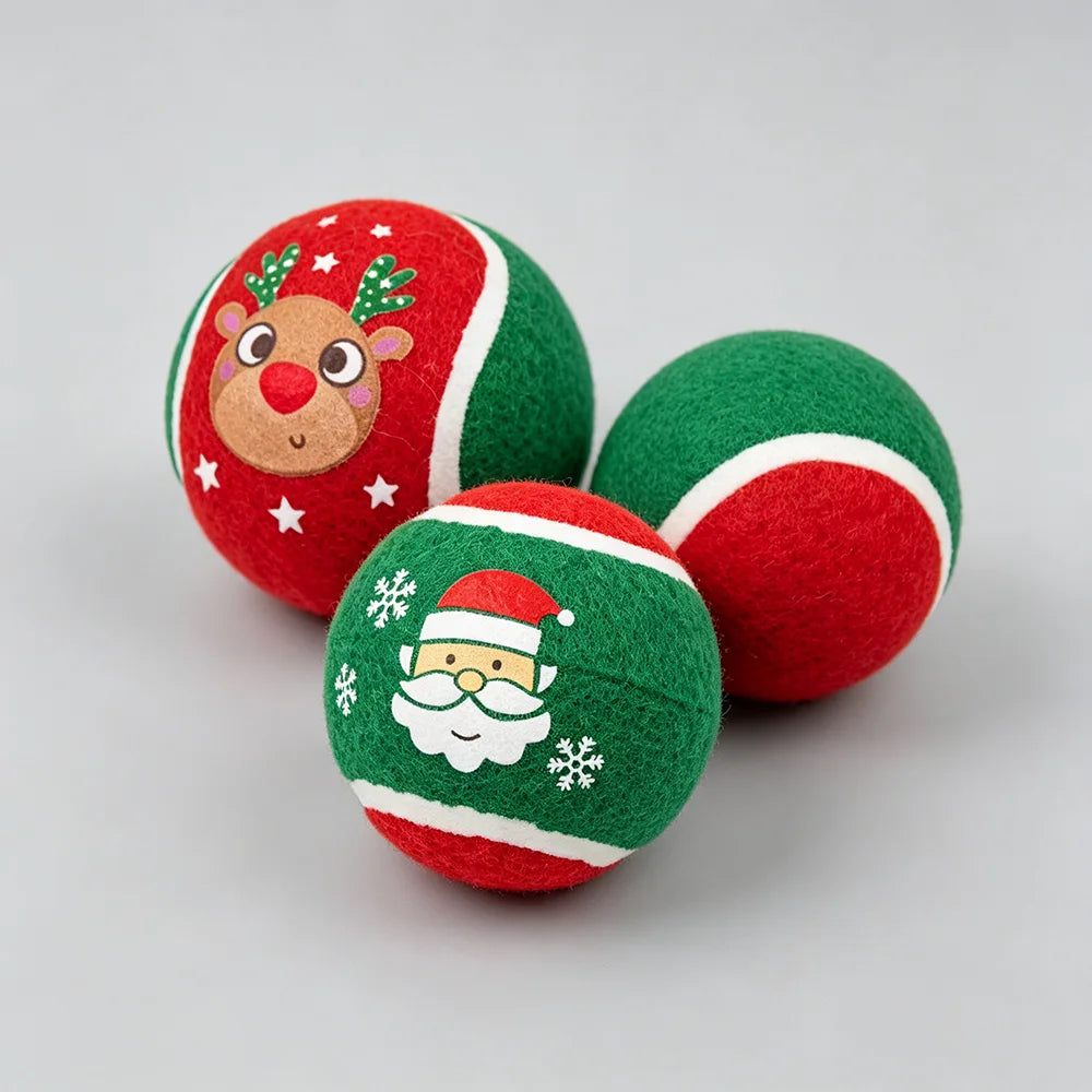 Custom Christmas Dog Toys | 3-Piece Tennis Ball Set | Holiday Pet Gifts