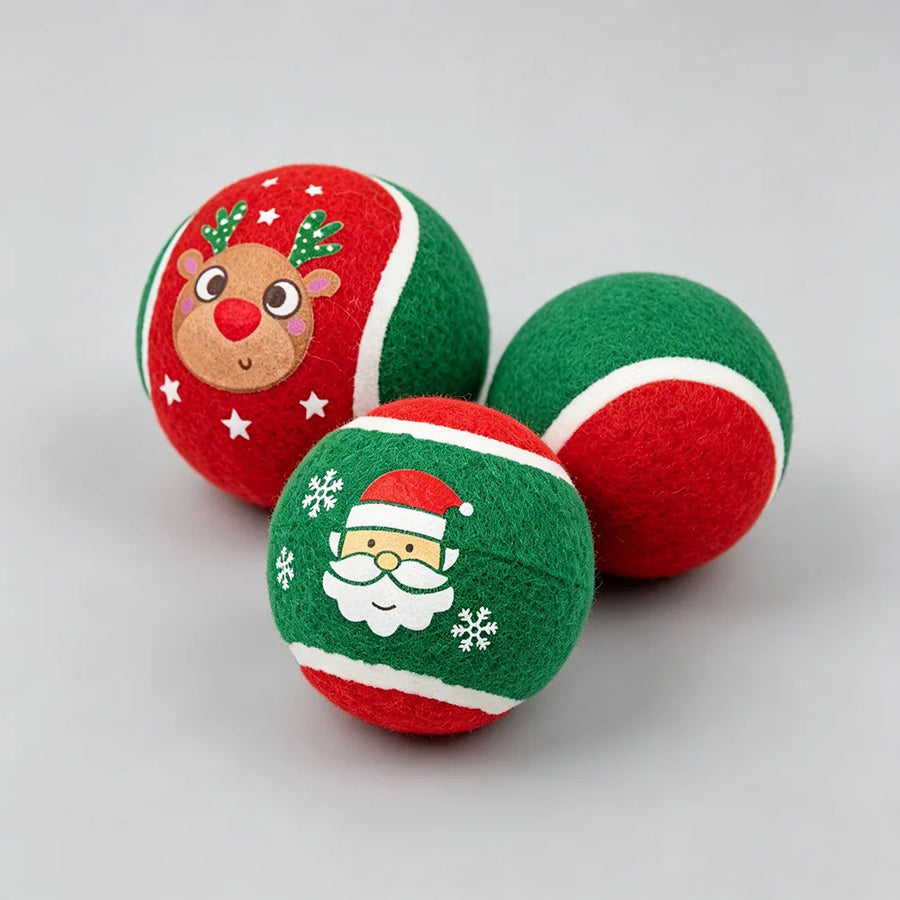 Custom Christmas Dog Toys | 3-Piece Tennis Ball Set | Holiday Pet Gifts