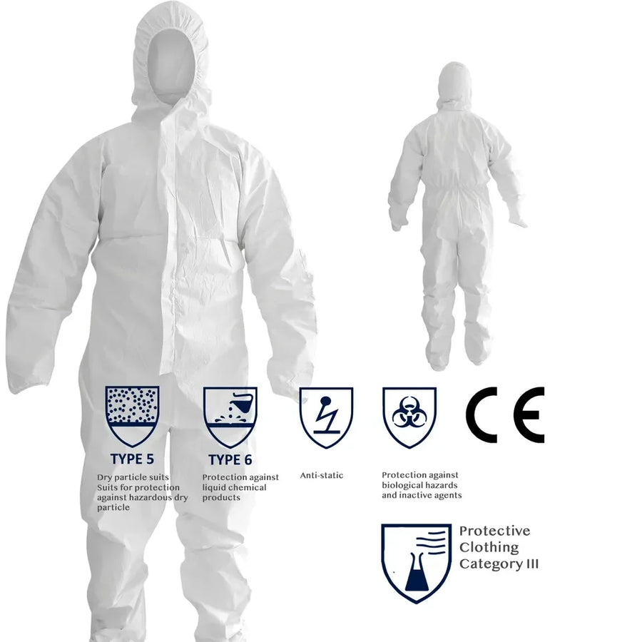 Type 5/6 Disposable Coveralls | CE Certified | 10,000 MOQ | 50-55 GSM