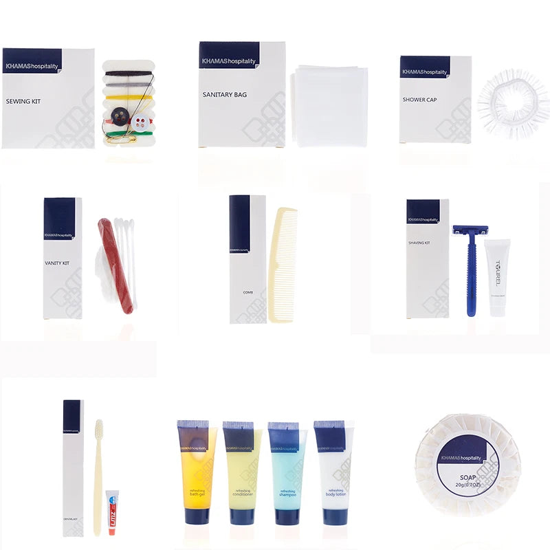 Custom 5-Star Hotel Amenity Kits with Logo – 10,000 MOQ, ISO/GMPC