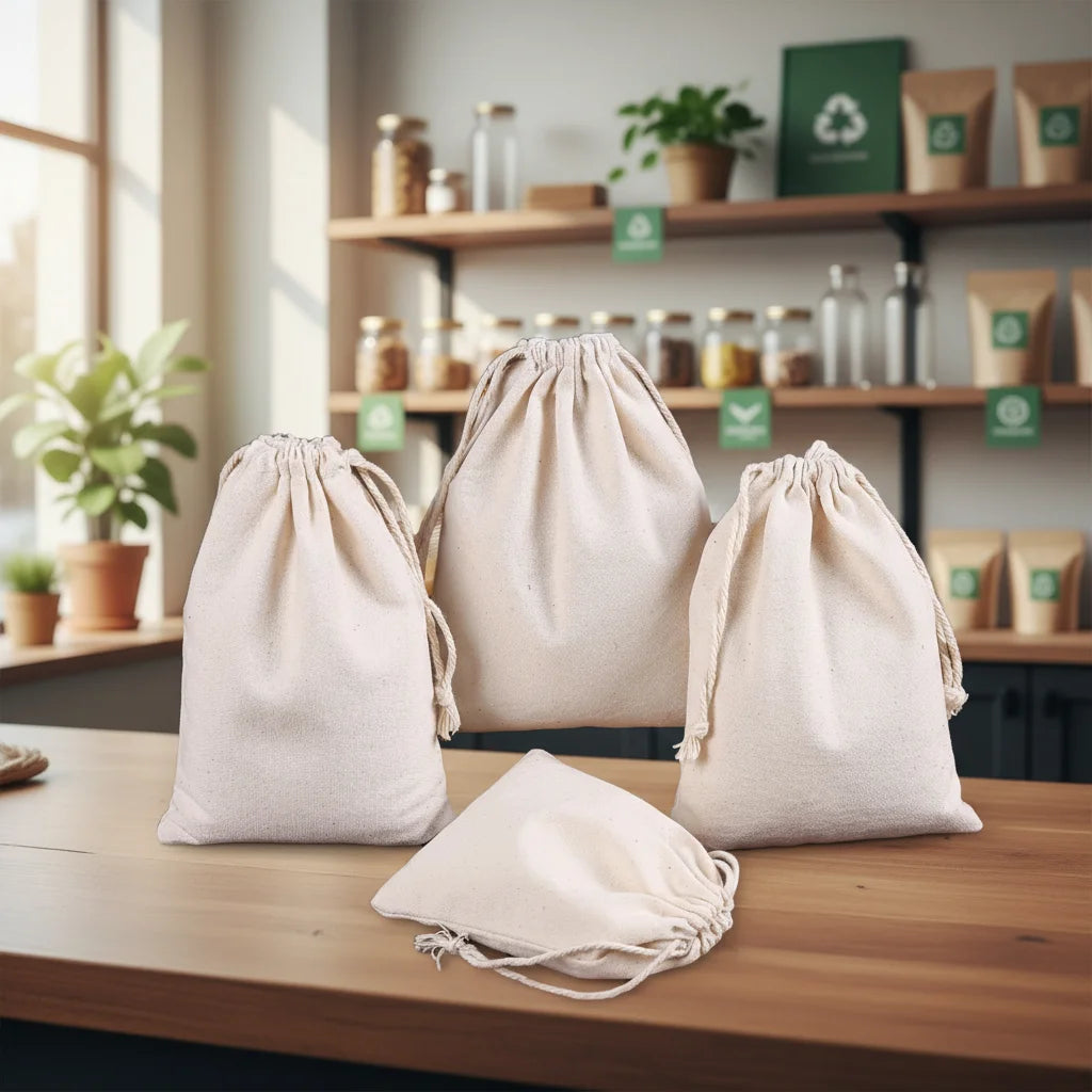 Custom Cotton Muslin Pouches with Logo | MOQ 1,000 | Hot Stamping