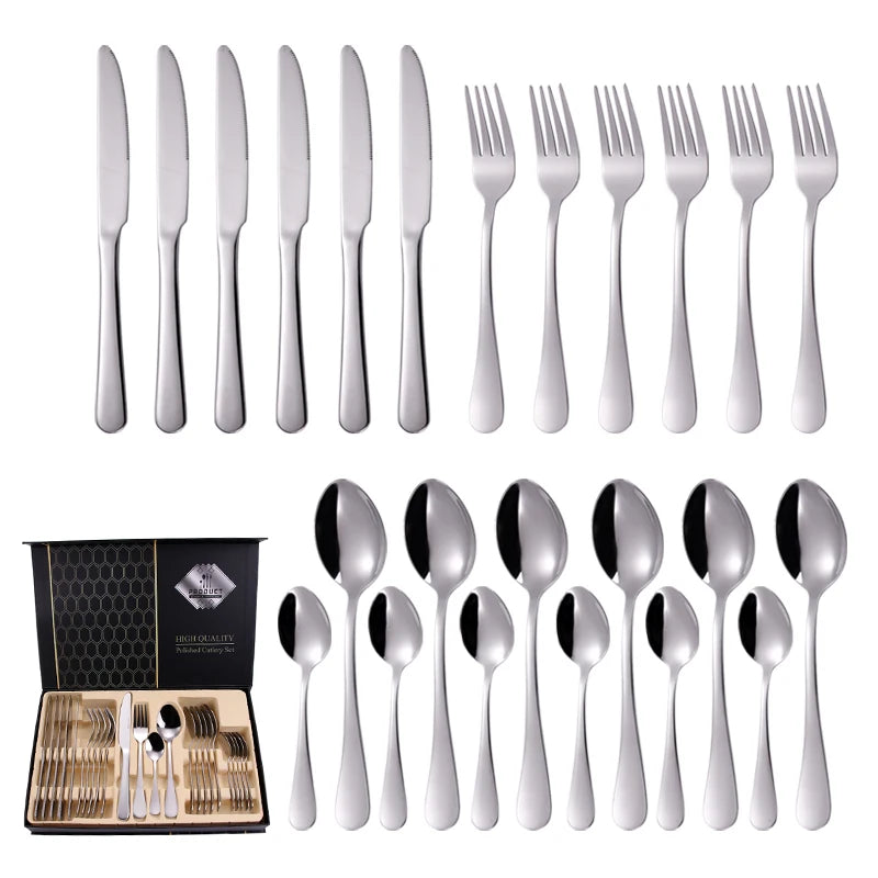 24 Pcs Gold Stainless Steel Flatware Set | 1,000 Box MOQ | Wholesale Cutlery