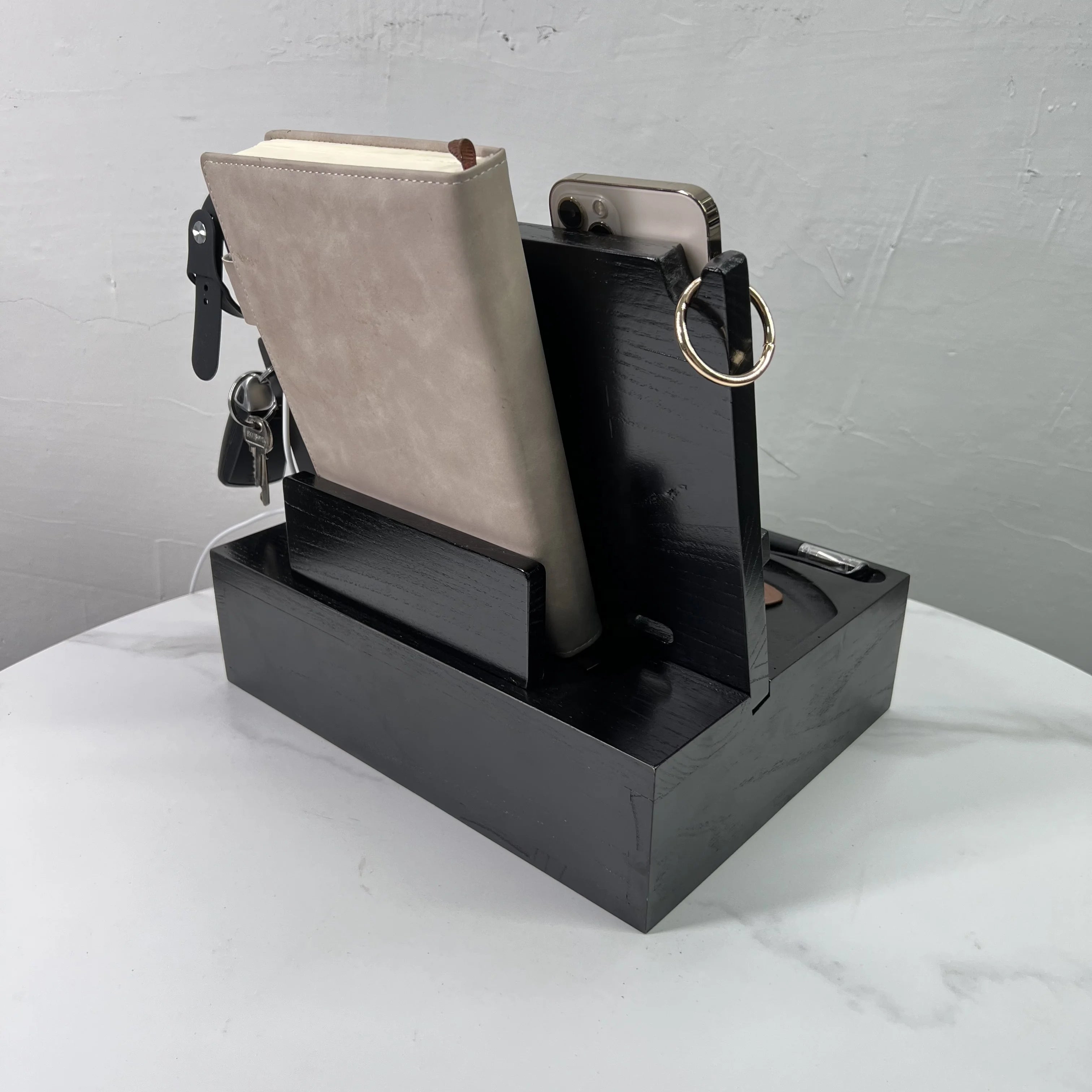 Custom Solid Wood Docking Station with Drawer | Laser Engraved, 100 MOQ, Ash-Tree