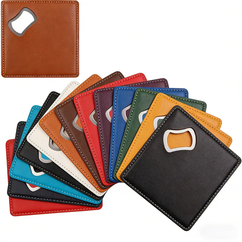 Custom PU Leather Coaster Bottle Opener 200pcs MOQ | Engraved Round Gift for Weddings & Breweries