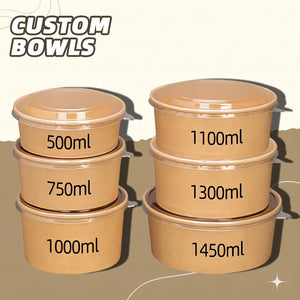 Custom Kraft Paper Bowls with Logo | 750ml Biodegradable Disposable