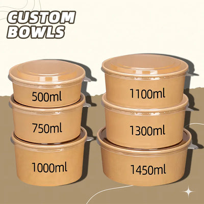 Custom Kraft Paper Bowls with Logo | 750ml Biodegradable Disposable