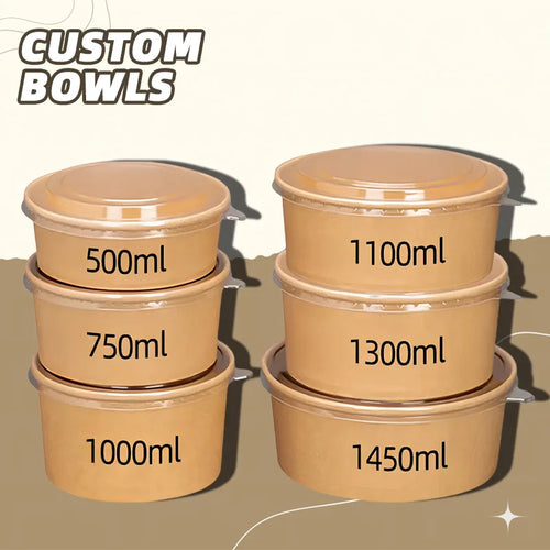 Custom Kraft Paper Bowls with Logo | 750ml Biodegradable Disposable