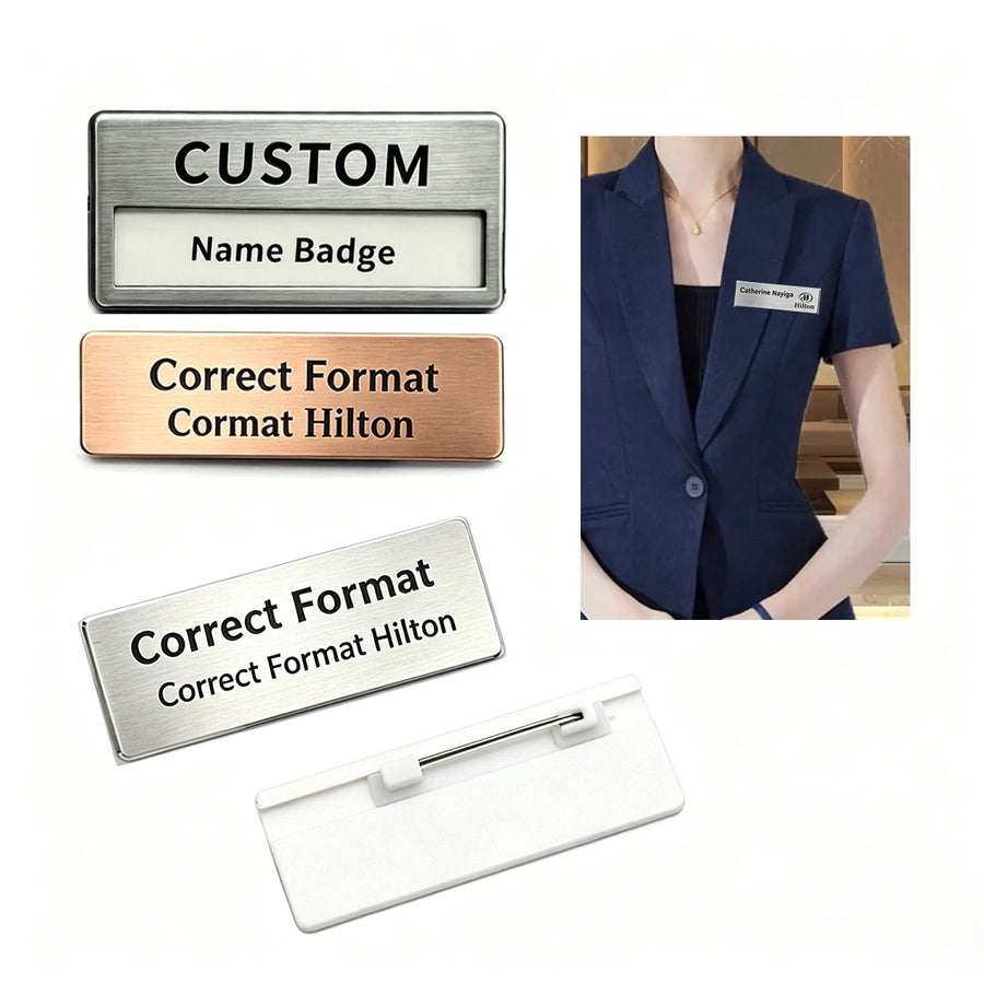 Custom Metal Name Badges with Logo | MOQ 100 | Zinc Alloy