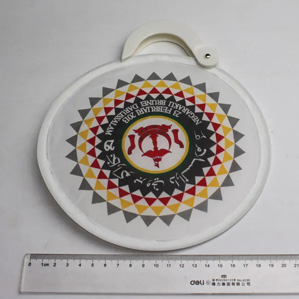 Plastic Film Custom Printed Soft Pet Flying Disc Round Nylon Hand Folding Fan with Pouch