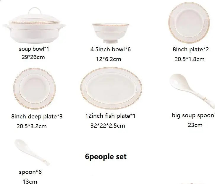24pcs Embossed Gold Porcelain Tableware Set | Luxury Bone China