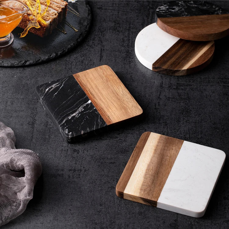 Custom Wood & Marble Coasters with Logo | 100 MOQ | Laser Engraved
