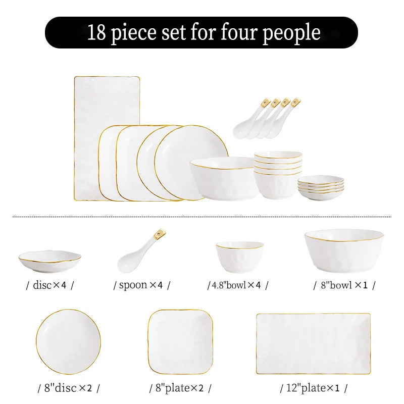 Nordic Ceramic Dinnerware Set | Gold Rim Tableware