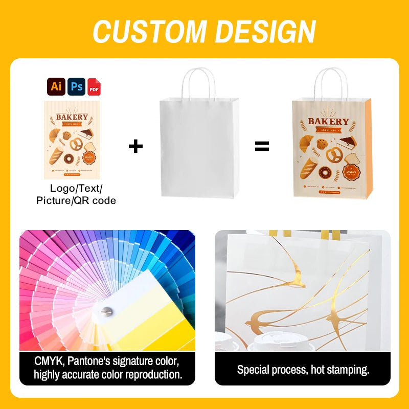 Custom Kraft Paper Bags | Cafe Coffee Food Delivery Bags