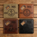 Custom PU Leather Coaster Bottle Opener 200pcs MOQ | Engraved Round Gift for Weddings & Breweries