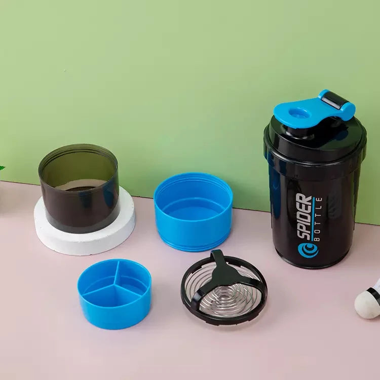 Protein Shaker Bottle with Mixing Ball and Storage Compartments for Gym and Supplements