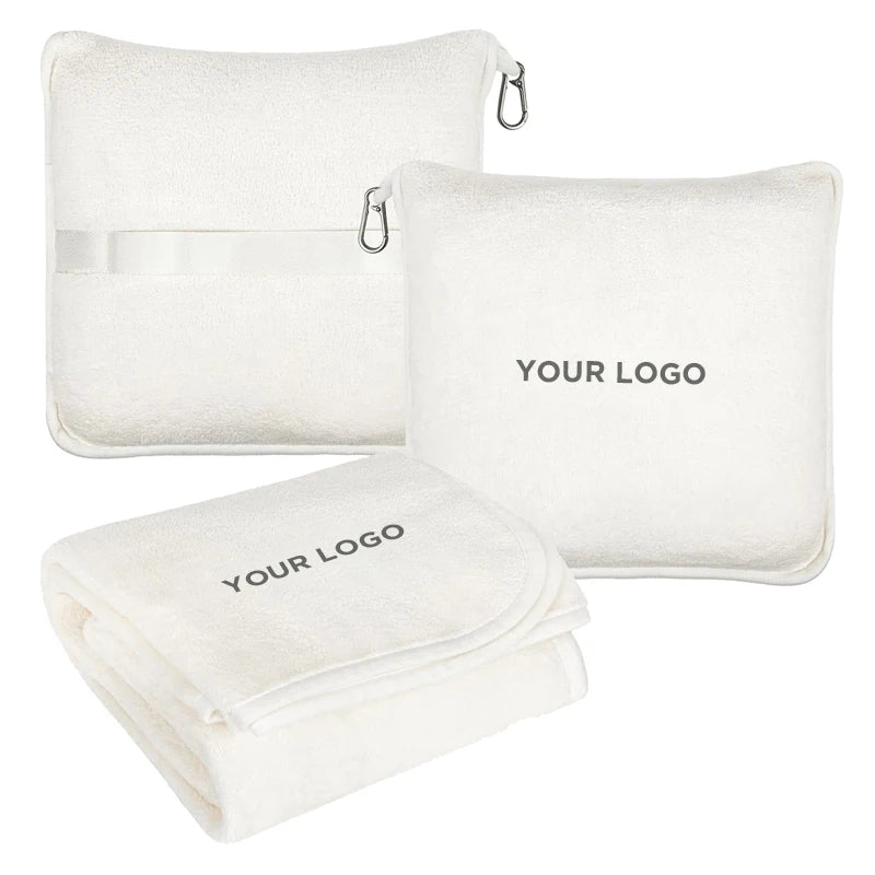 2-in-1 Travel Pillow Blanket | Custom Logo, 100 Pcs MOQ | OEKO-BSCI Certified