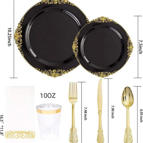 Black Gold Rim Plastic Plates — 2 MOQ, 45-Day Lead, Premium Event