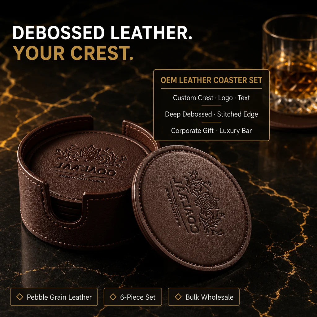 Custom Debossed Coaster Set with Holder | 6-Piece | Logo MOQ 500