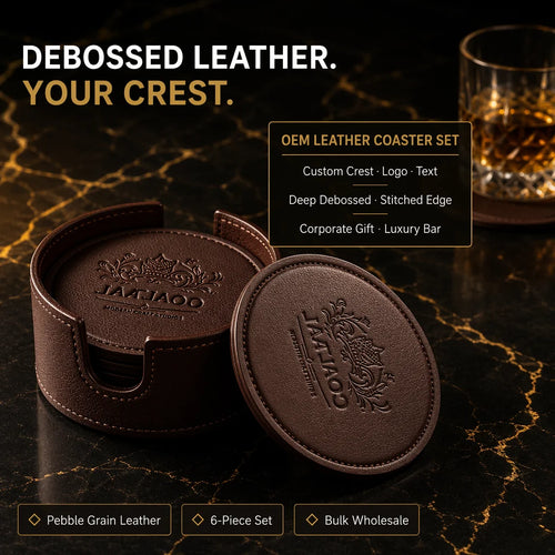 Custom Debossed Coaster Set with Holder | 6-Piece | Logo MOQ 500