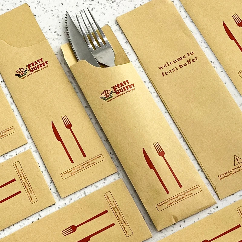 Custom Kraft Paper Cutlery Bag | FSC Certified | 5,000 MOQ | Restaurant, Hotel