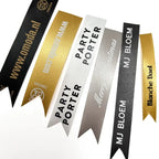 Custom Printed Satin Ribbon | 64 Colors | Gold Foil Logo | 5000m MOQ