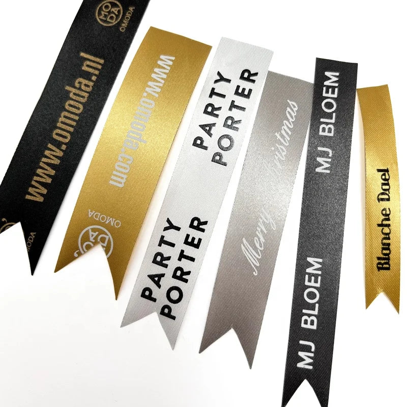 Custom Printed Satin Ribbon | 64 Colors | Gold Foil Logo | 5000m MOQ