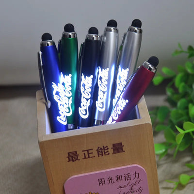 Custom 3-in-1 LED Pens 100 MOQ | Laser Engraving Stylus Promotional Gifts