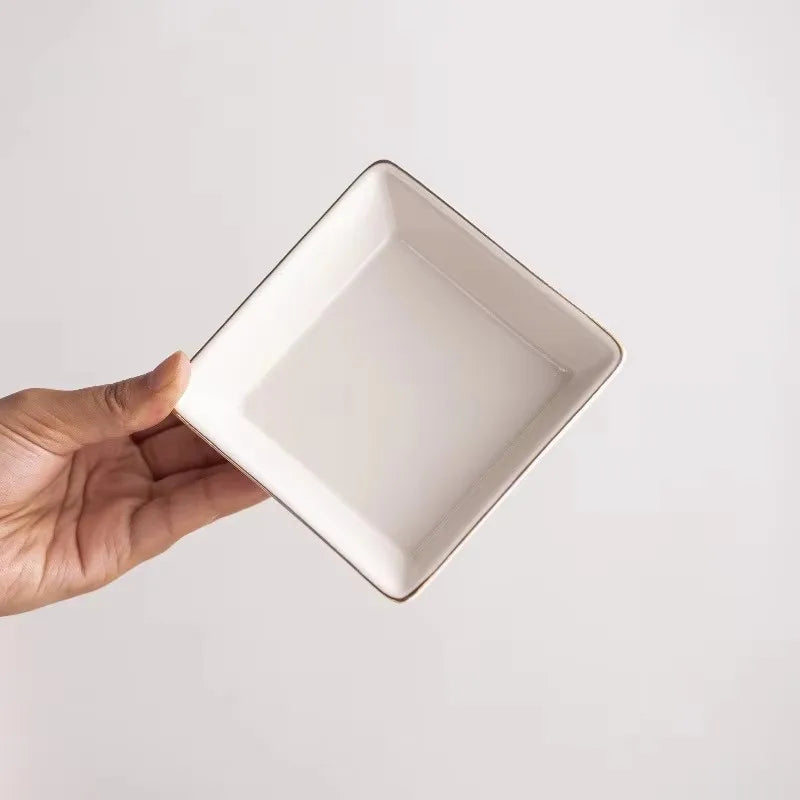 Custom Ceramic Trinket Dishes: 100 MOQ, Golden Edge, 10.5cm | Wedding & Jewelry Display Plates
