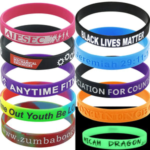 Custom Silicone Wristbands: 100% Eco-Friendly, CMYK Print, QR Code, Free Samples