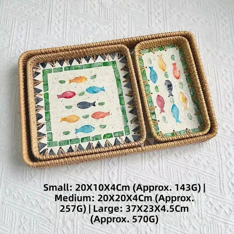 Custom Rattan Trays with Logo – Mother of Pearl Inlay, 5 MOQ