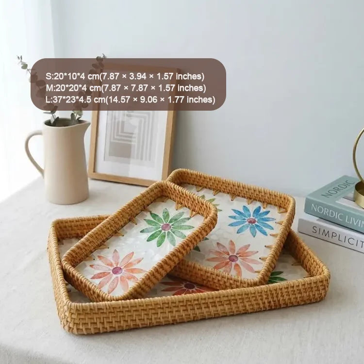 Custom Rattan Trays with Logo – Mother of Pearl Inlay, 5 MOQ