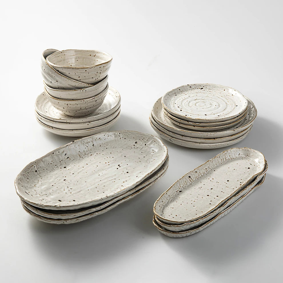 Custom Speckle Dinnerware Set — 30 MOQ, Microwave/Dishwasher Safe
