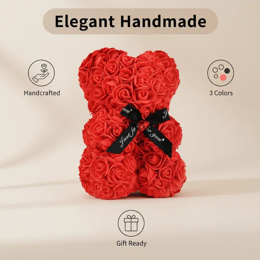 Wholesale Artificial Rose Bear with Handmade Eternal Flower Teddy Bear for Valentine's Day Mother's Day Gift with Box