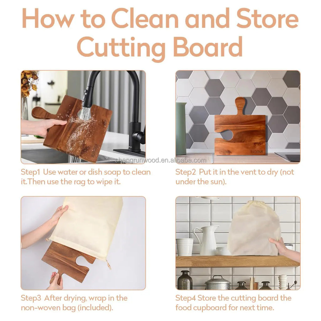 Acacia Wood Cutting Board Set | Charcuterie Board with Puzzle Handles