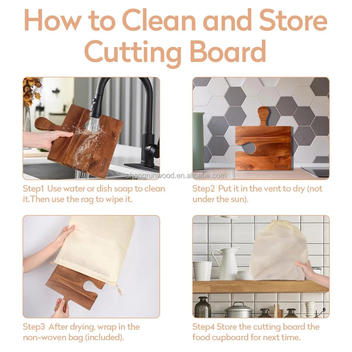 Acacia Wood Cutting Board Set | Charcuterie Board with Puzzle Handles