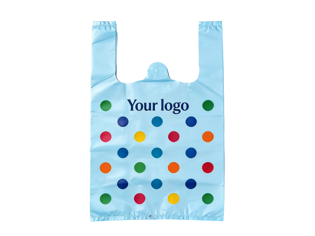 Bulk Recyclable Custom logo T-shirt Bags Food Grade Thickened for Checkout Supermarket Commercial Shopping Bags